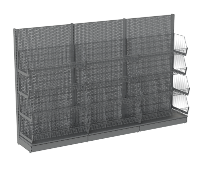 Стеллаж пристенный с навесными корзинами 3 секции